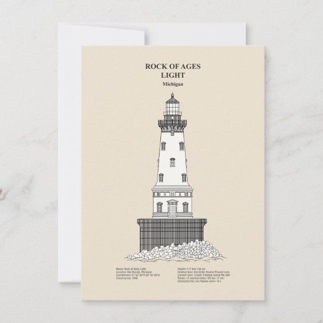 Carte De Correspondance Phare de Rock of Ages - Michigan - SBD (Devant)