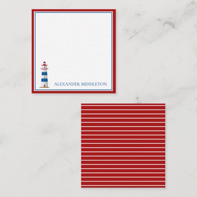 Carte De Correspondance Phare Nautique Preppy Personnalisé (Devant / Derrière)