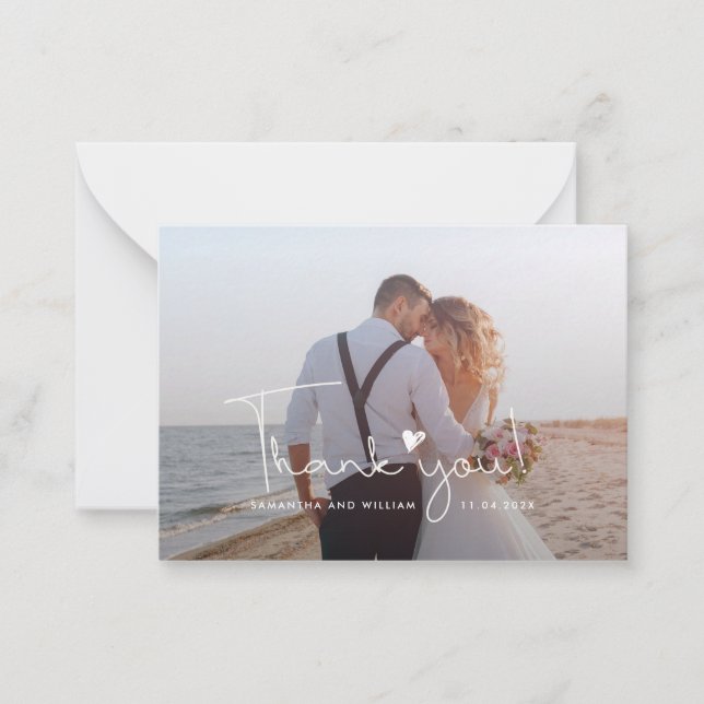 Carte De Correspondance Photo Hand-Lettered Wedding Thank You (Devant)