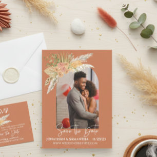 Carte De Correspondance Photo moderne Boho Arch Save the Date Terra Cotta