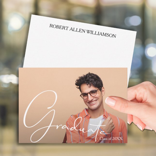 Carte De Correspondance Photo personnalisée Gradué plat (3.5" x 5" personalized photo graduate flat note cards with your name and message on the back)