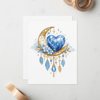 Carte De Correspondance Pierre de naissance de juin Lune Cœur Bohème Desig