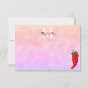 Carte De Correspondance Piment Rouge Divinité Aquarelle Monogramme Personn