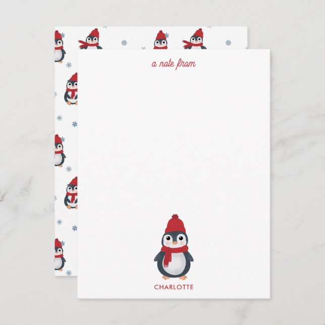 Carte De Correspondance Pingouins mignons Oiseaux d'hiver Noël arctique (Devant / Derrière)