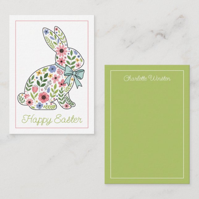 Carte De Correspondance Pink and Blue Wildflower Easter Rabbit (Devant / Derrière)