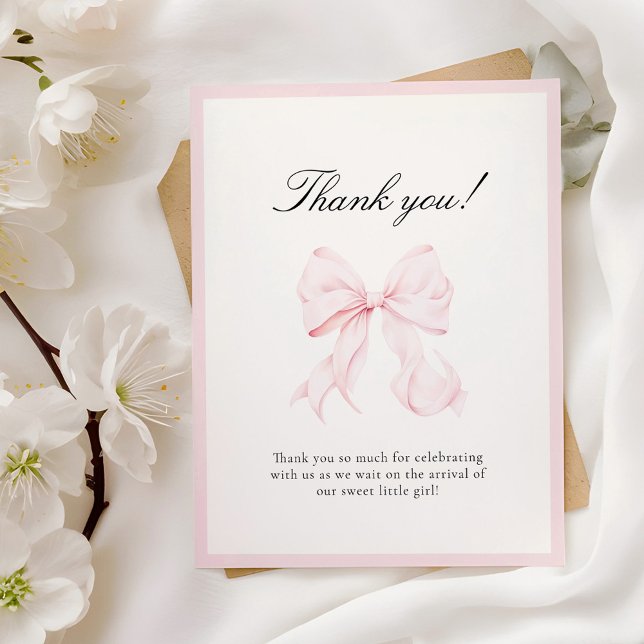 Carte De Correspondance Pink Bow Baby Shower Thank You Note Card (Créateur téléchargé)
