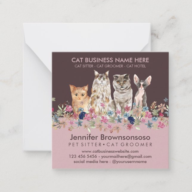 Carte De Correspondance Pink Cat Sitting Groomer Petshop Service (Devant)