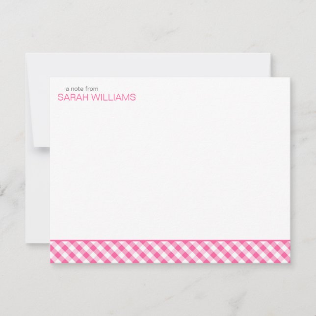 Carte De Correspondance Pink En vichy Motif Flat Merci Notes (Devant)
