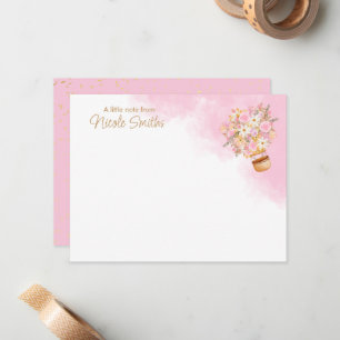 Carte De Correspondance Pink Floral Hot Air Balloon Papeterie personnelle
