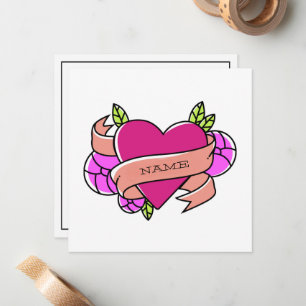 Carte De Correspondance Pink Green Heart Tattoo Ajouter Nom personnalisé N