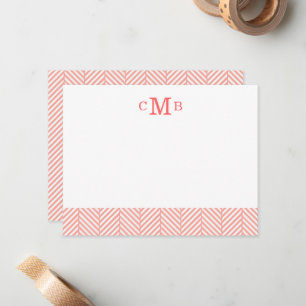Carte De Correspondance Pink Herringbone personnalisé Monogramme papeterie