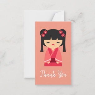 Carte De Correspondance Pink Kokeshi poupées japonaises