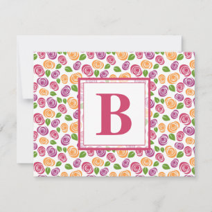Carte De Correspondance Pink Magenta Floral Personnalisé Monogramme initia