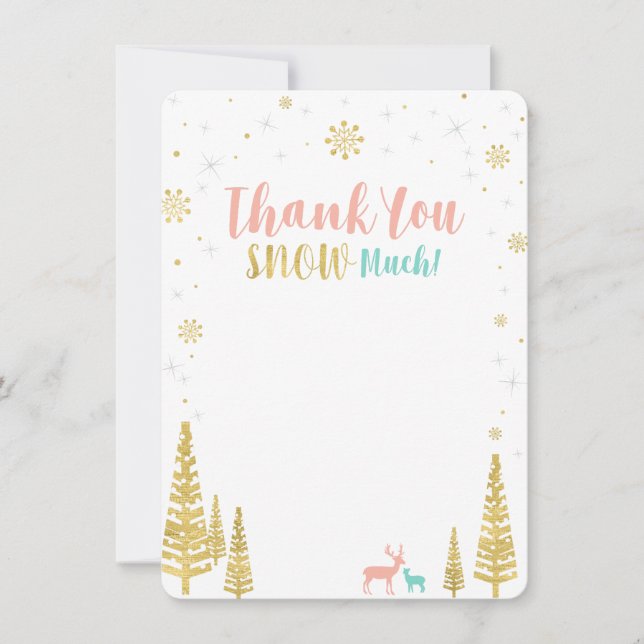 Carte De Correspondance Pink, Mint & Gold Winter merveilleland Merci (Devant)