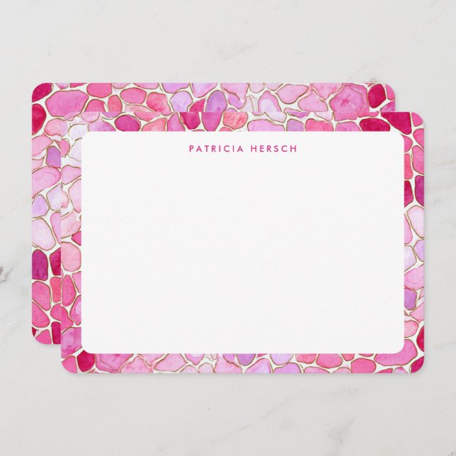 Carte De Correspondance Pink Mosaic Girly Cute Personalized Name Note Card (Devant / Derrière)