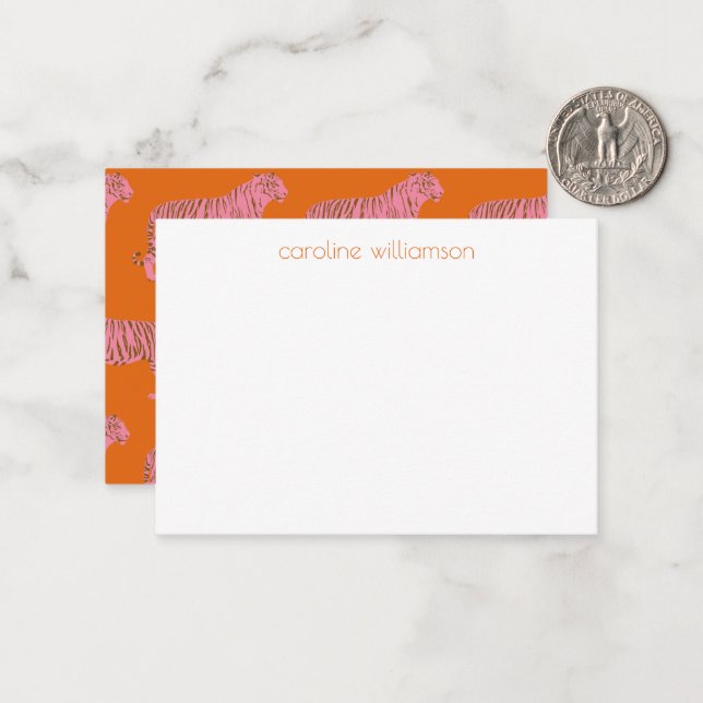 Carte De Correspondance Pink Orange Tiger Personalized Gift Enclosure (Devant/Arrière en situation)