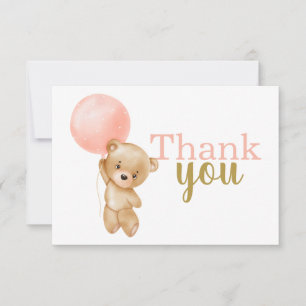 Carte De Correspondance Pink Teddy Bear Girl Merci Note Card