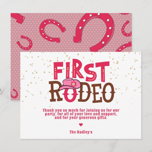 Carte De Correspondance Pink Wild West Cowgirl 1er anniversaire Thankyou (Devant / Derrière)