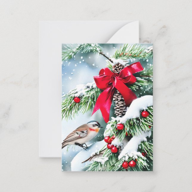Carte De Correspondance Pins cônes et budget oiseau mini Noël (Devant)