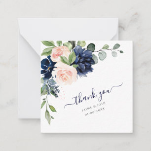 Carte De Correspondance PixDezines Aquarelle Fleurs Blush Navy merci