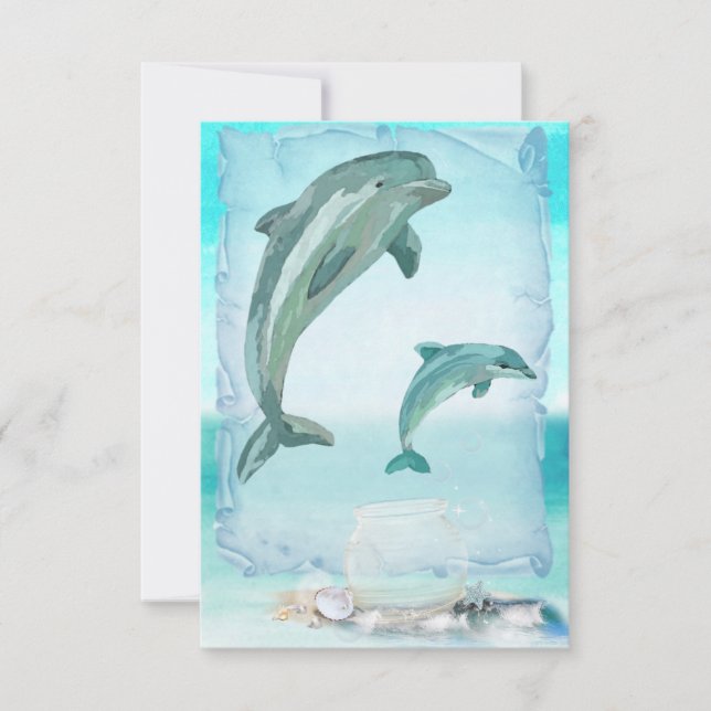 Carte De Correspondance Plage Dolphins Aquarelle Art (Devant)