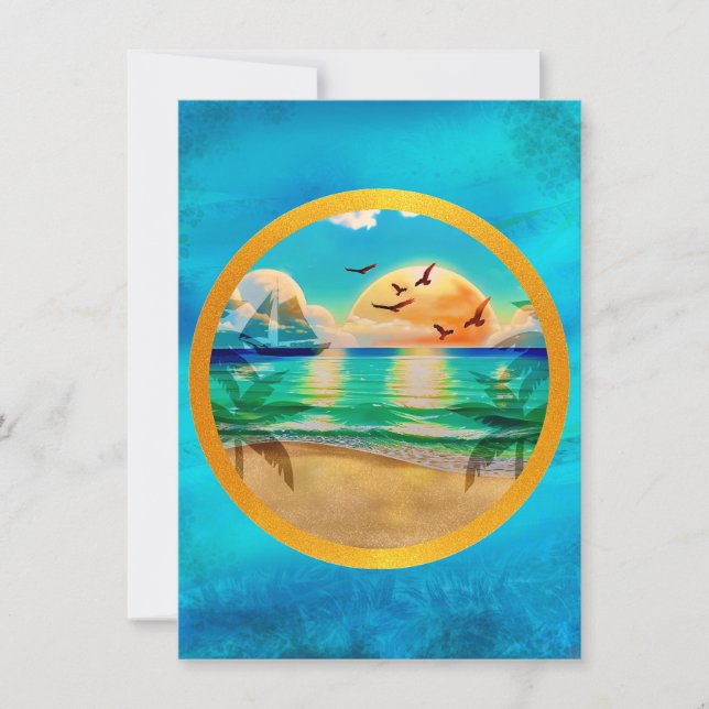 Carte De Correspondance Plage Tropicale Moderne Palmiers Coucher de Soleil (Devant)