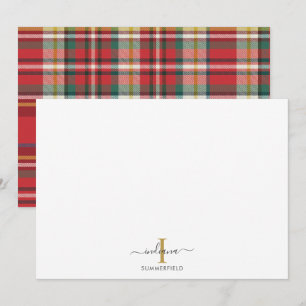 Carte De Correspondance Plaid Monogramme Initial Nom Vacances Écriture Rus
