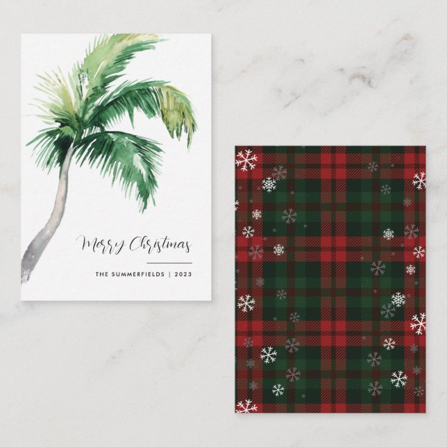 Carte De Correspondance Plaid Palm Tree Holiday Joyeux Noël (Devant / Derrière)