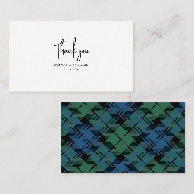 Carte De Correspondance Plaid Tartan Campbell Rustic Mariage Merci (Devant / Derrière)