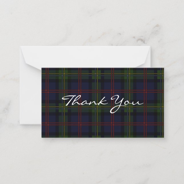 Carte De Correspondance Plaid Tartan Malcolm Script Merci (Devant)