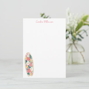 Carte De Correspondance Planche de surf florale rose aquarelle nom personn