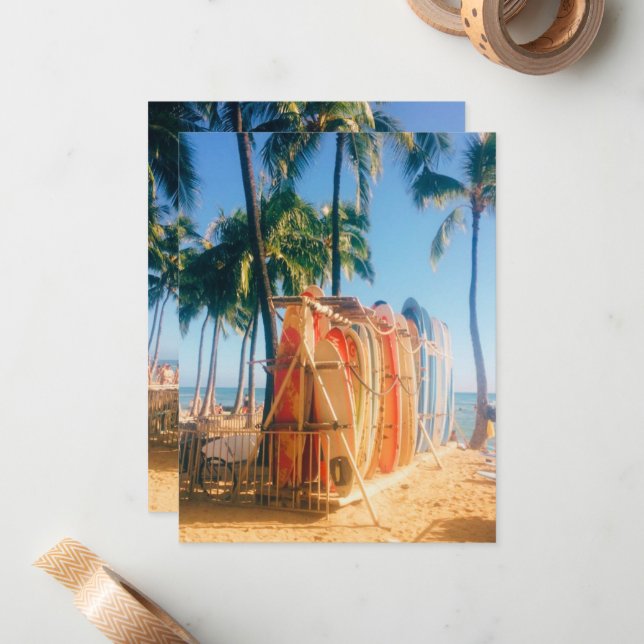 Carte De Correspondance Planches de surf de Waikiki Beach  (Devant/Arrière en situation)