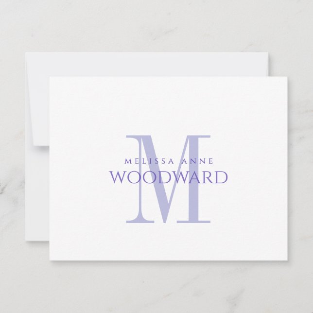 Carte de correspondance plate à monogramme violet  (Devant)