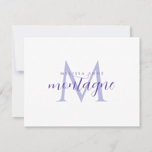 Carte de correspondance plate à monogramme violet