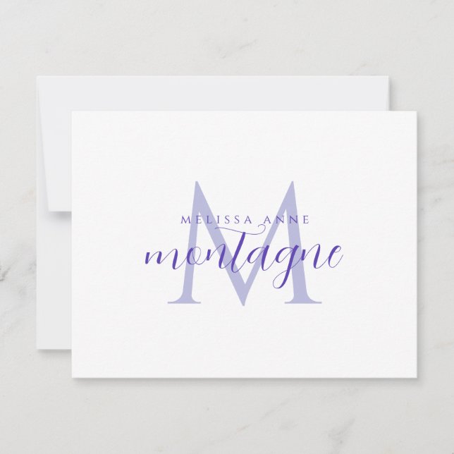 Carte de correspondance plate à monogramme violet  (Devant)
