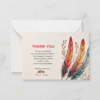 Carte De Correspondance Plume Coloré et Branches d'Automne Merci
