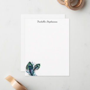Carte De Correspondance Plumes de paon aquarelle élégantes personnalisées