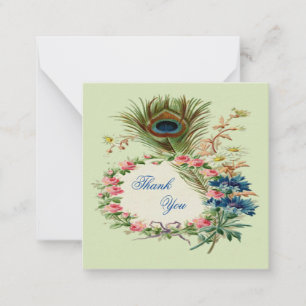 Carte De Correspondance Plumes Peacock Et Merci Fleur Vintage