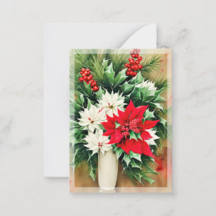Carte De Correspondance Poinsettia et saint bouquet budget mini Noël