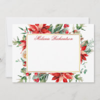 Poinsettia Rouge Floral Vert Doré Aquarelle