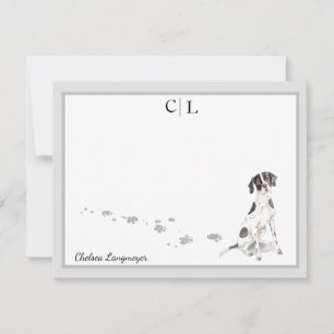 Carte De Correspondance Pointer Chien Gris Bordure Monogramme & Nom