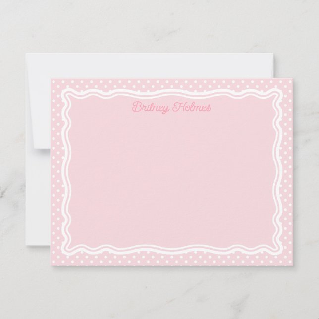 Carte De Correspondance Points roses pâles & cadre ondulé Ajouter un nom (Devant)