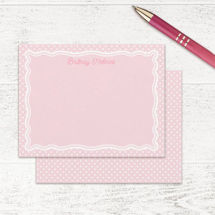 Carte De Correspondance Points roses pâles & cadre ondulé Ajouter un nom
