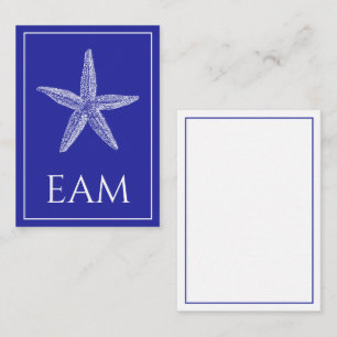 Carte De Correspondance Poisson étoile blanche côtière sur Monogramme bleu