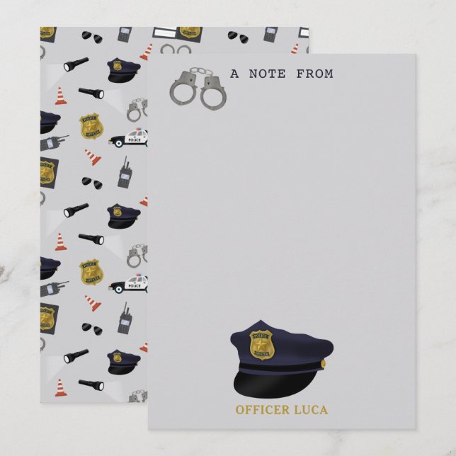 Carte De Correspondance Policier Thème Policier Flic Garçon Enfants (Devant / Derrière)