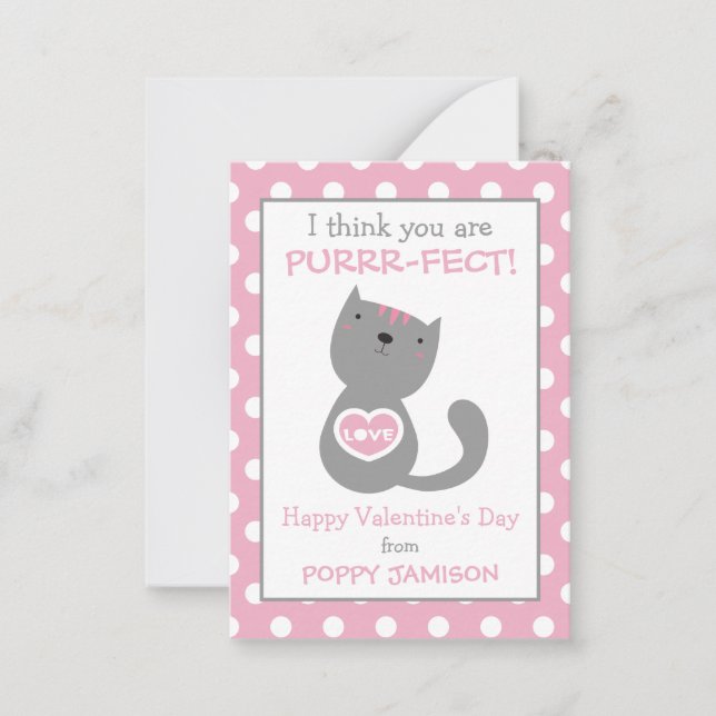 Carte De Correspondance Polka Dot Kitty Cat Valentine's Classroom Cards (Devant)
