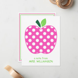 Carte De Correspondance Pomme de professeur à pois rose et vert