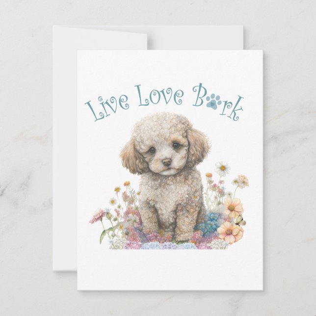 Carte De Correspondance Poodle Chien Maman Floral (Devant)