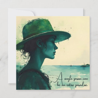 Carte De Correspondance Portrait à l'aquarelle vintage d'une femme au bord