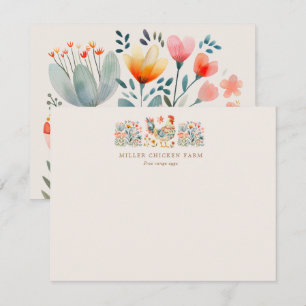 Carte De Correspondance Poule florale folklorique colorée 
